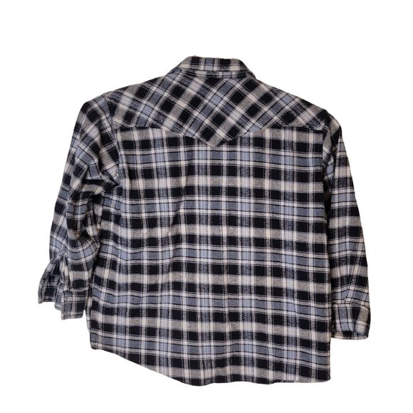 BTC Bay Trading Company Pearl Snap Heavy Flannel Shirt Blue White Plaid Size 2XL - Picture 2 of 5